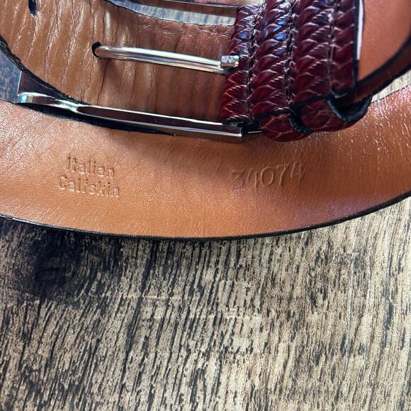 Allen Edmonds Brown Leather Belt Italian Calfskin Embossed Snake Print Men's 42 - Picture 7 of 9